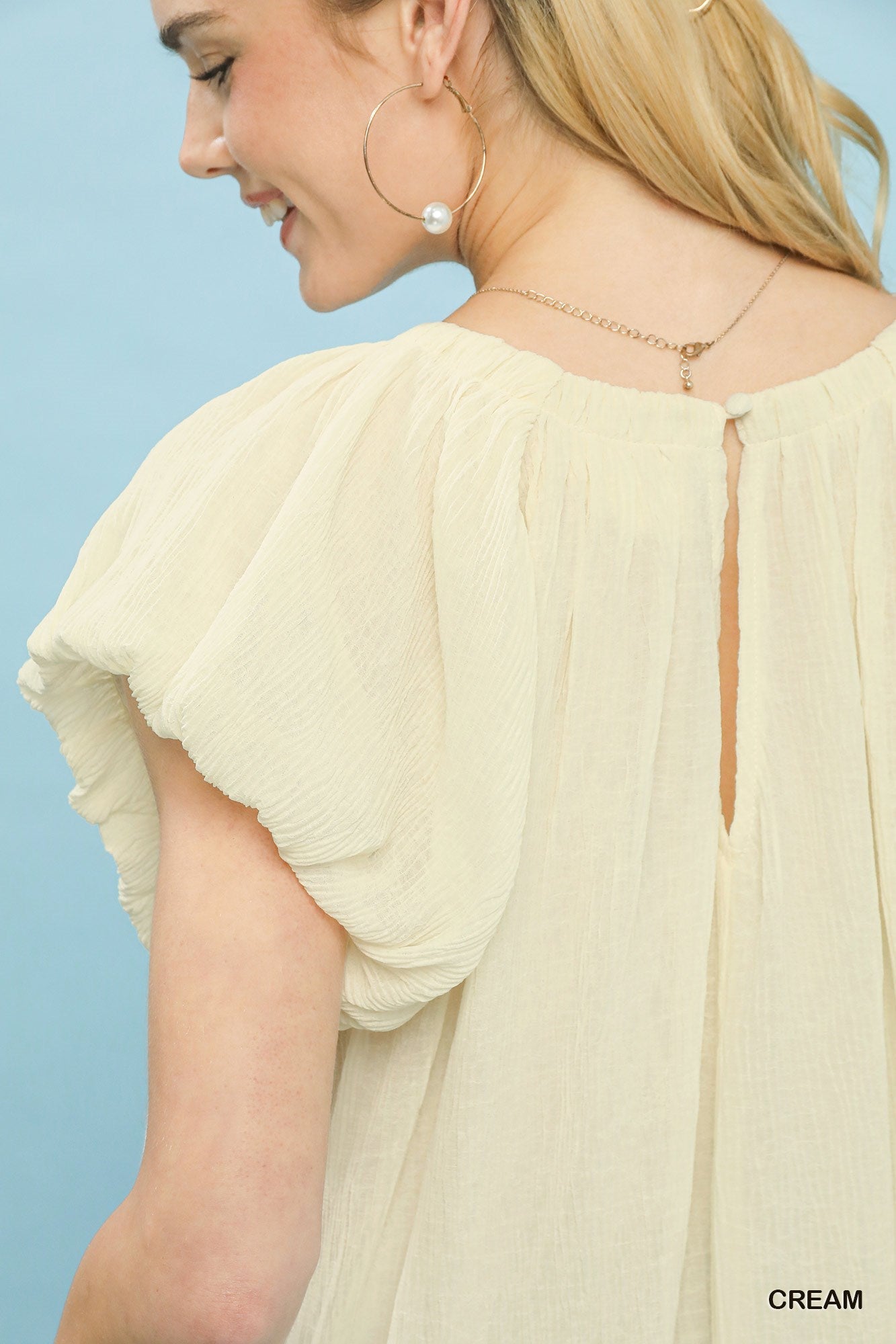 Umgee Crinkle Flutter Sleeve Peasant Top - Bitsy Gypsy Boutique