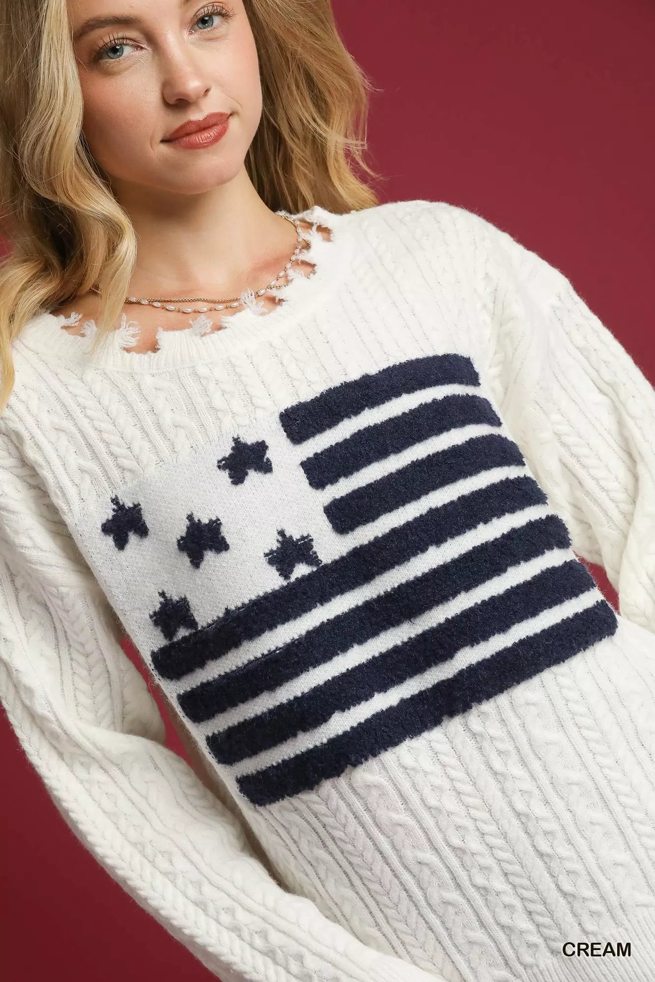 Umgee Distressed American Flag Sweater - Bitsy Gypsy Boutique