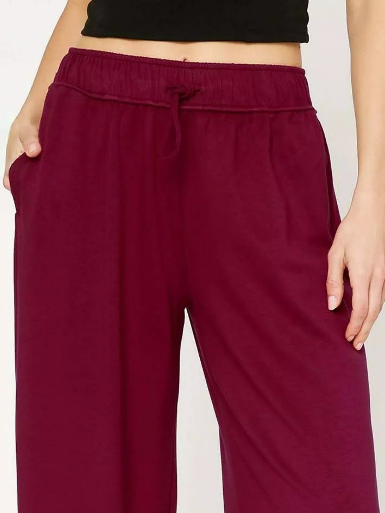 Umgee Elastic Drawstring Waistband Wide Leg Pants - Bitsy Gypsy Boutique