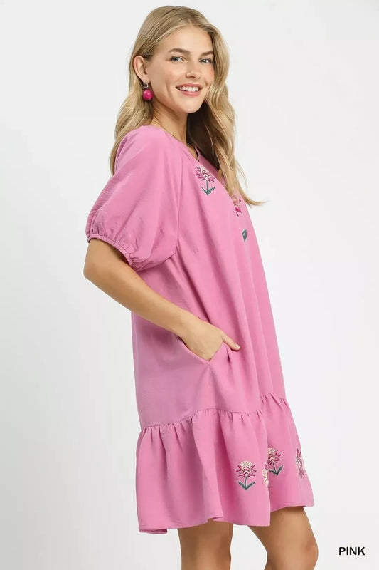 Umgee Embroidered Floral Babydoll Dress - Bitsy Gypsy Boutique