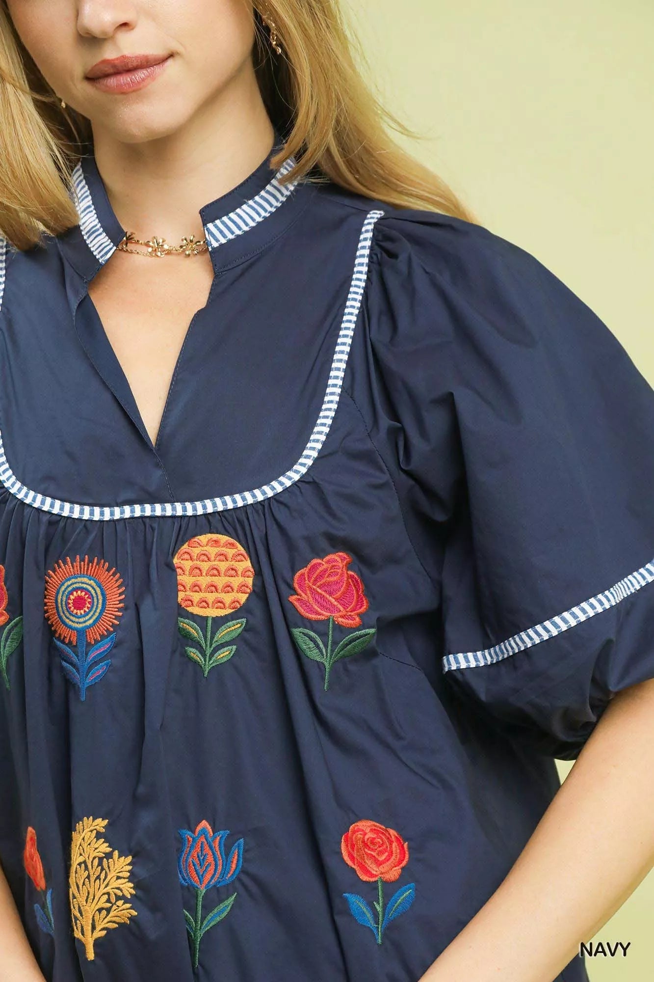 Umgee Embroidered Floral Puff Sleeve Top - Bitsy Gypsy Boutique