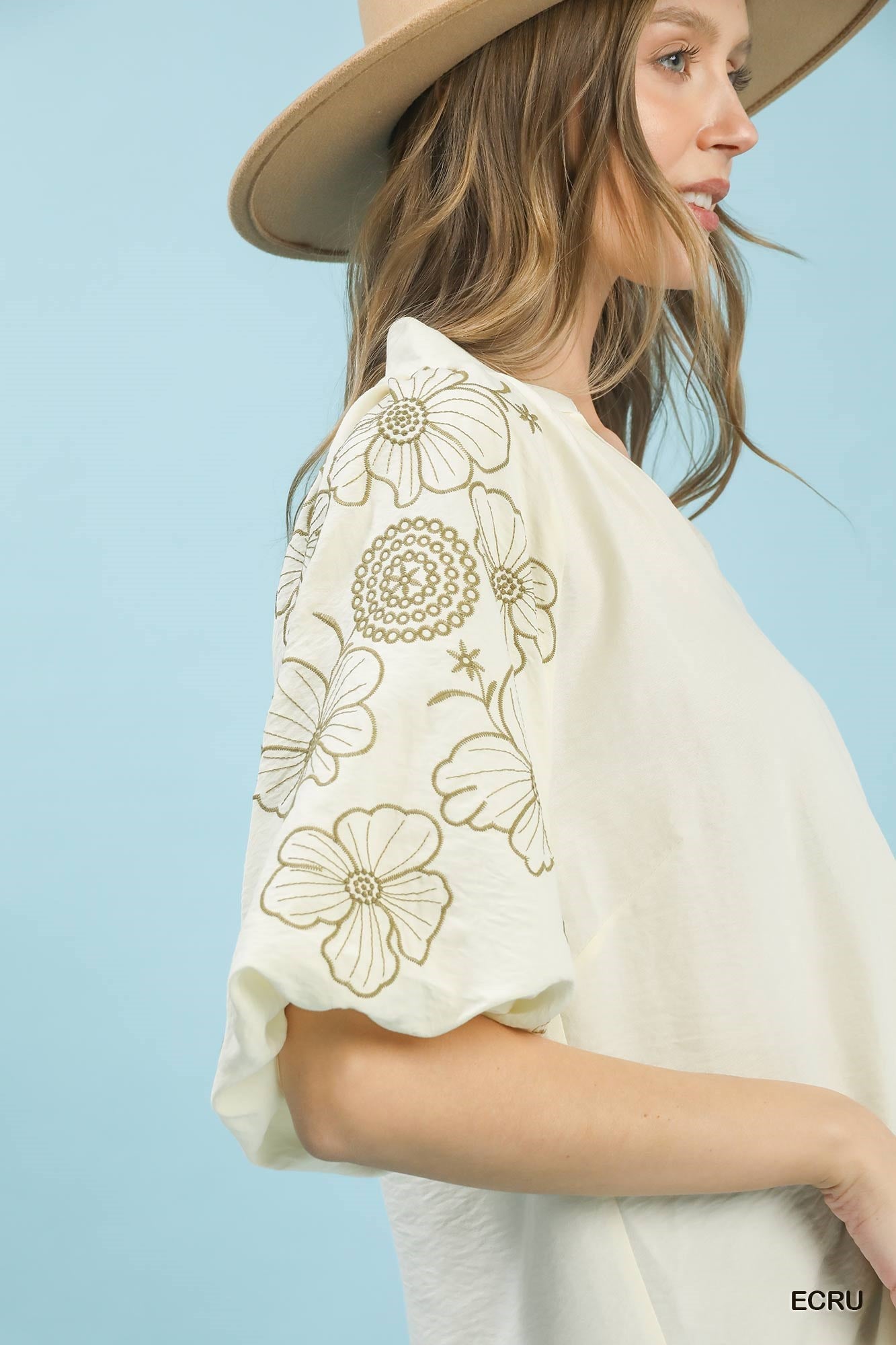 Umgee Embroidered Sleeve V - Neck Boho Blouse - Bitsy Gypsy Boutique