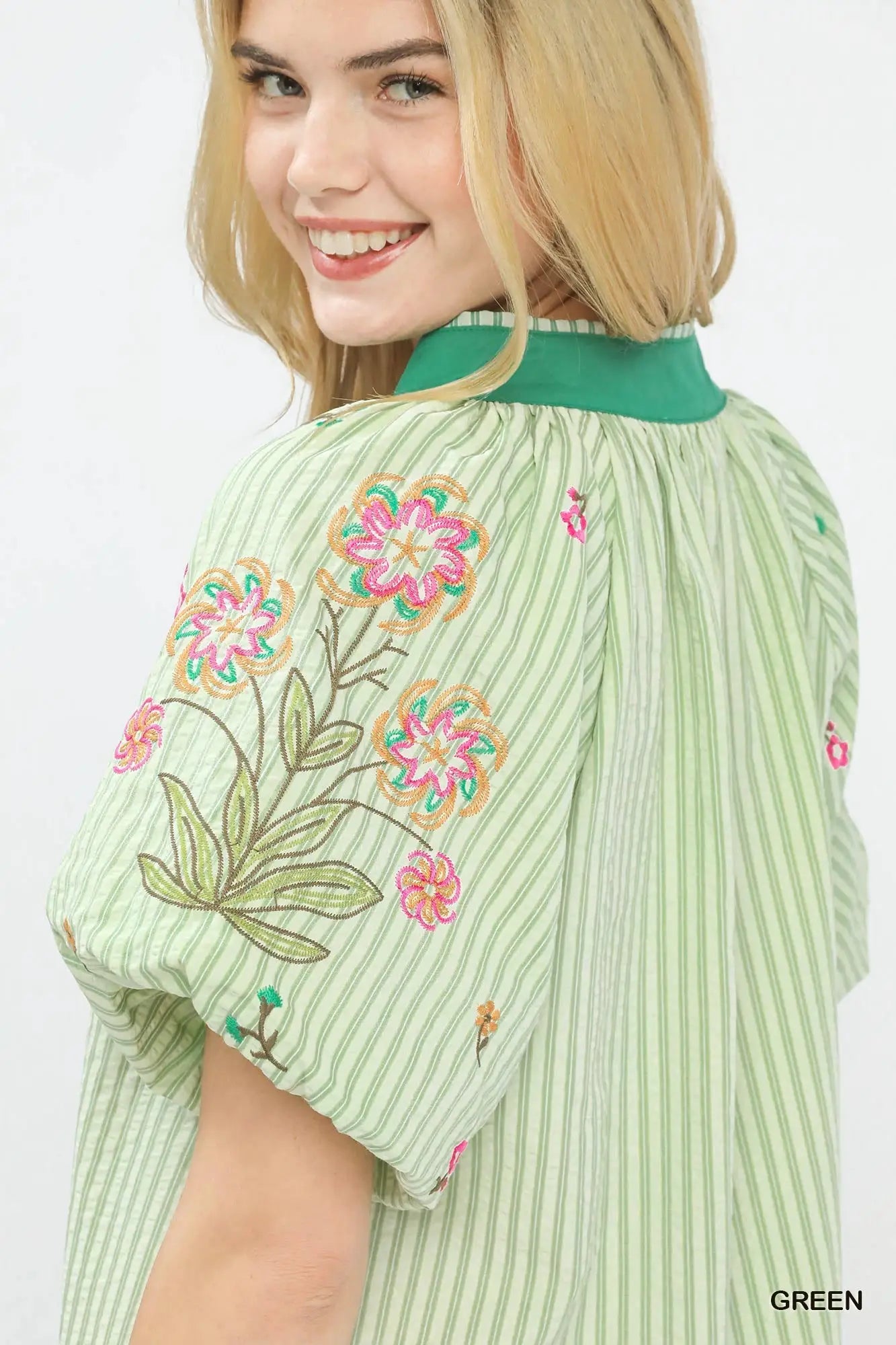 Umgee Embroidered Stripe Top by Trendsi