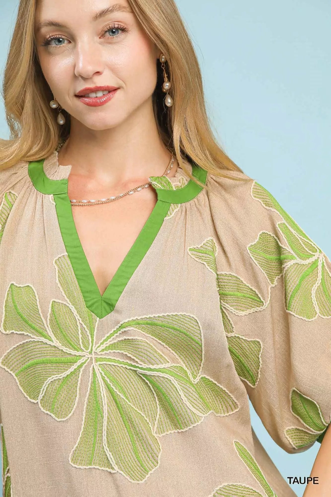 Umgee Embroidered V - Neck Short Sleeve Top - Bitsy Gypsy Boutique