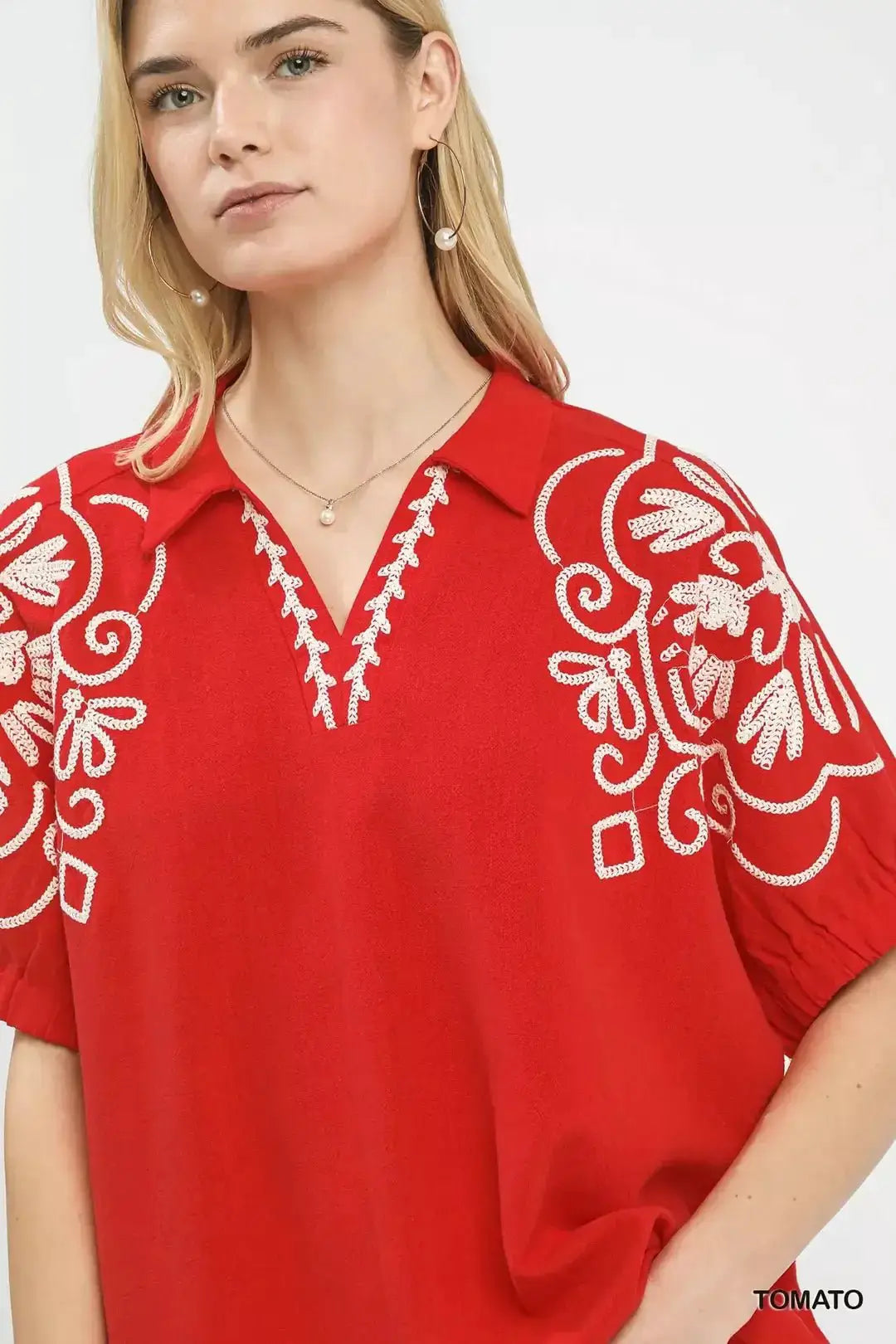 Umgee Floral Embroidered Sleeve Blouse by Trendsi