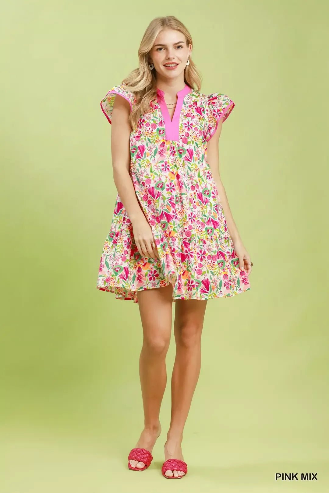 Umgee Floral Flutter Sleeve Tiered Mini Dress - Bitsy Gypsy Boutique