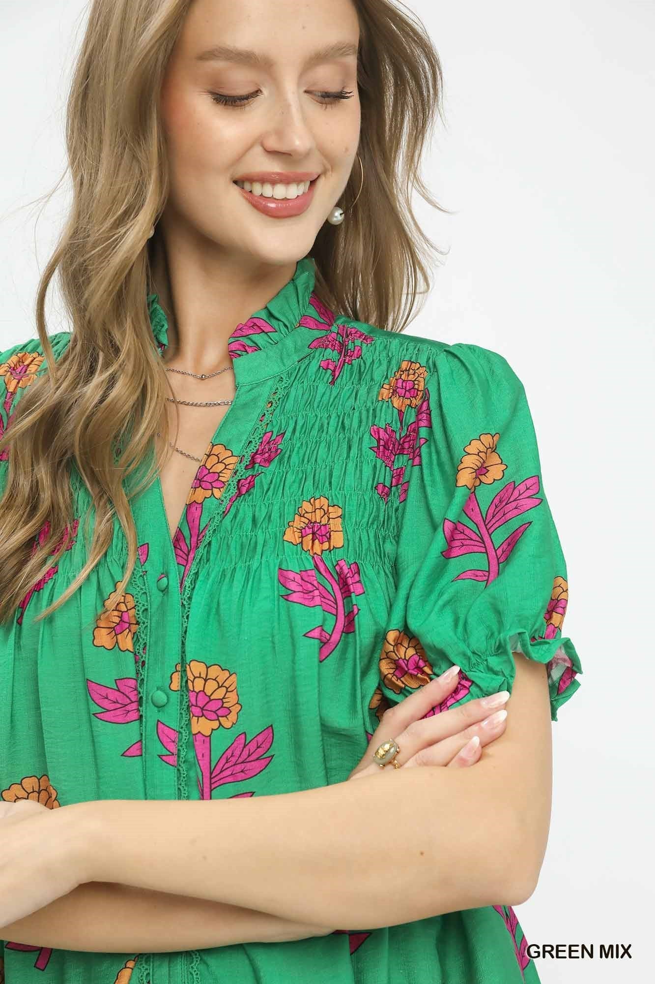 Umgee Floral Print Babydoll Dress - Bitsy Gypsy Boutique