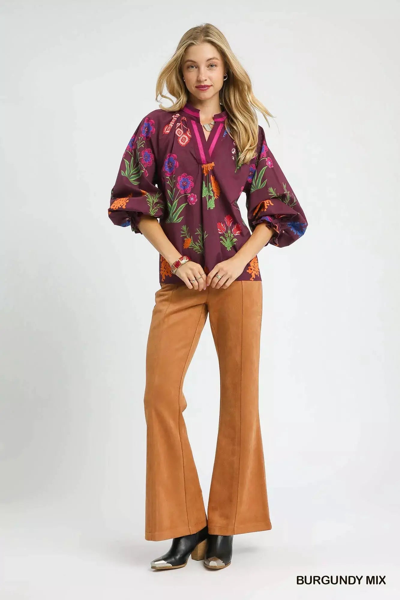 Umgee Floral Print Flounce Sleeve Blouse by Trendsi