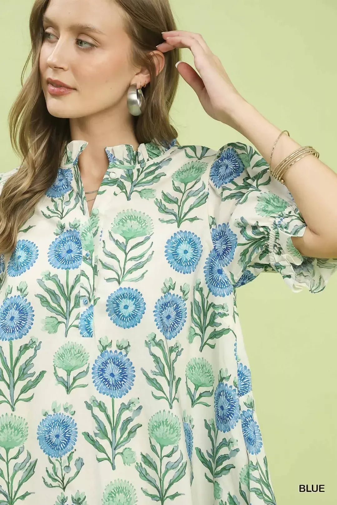 Umgee Floral Puff Sleeve Babydoll Dress with Side Pockets - Bitsy Gypsy Boutique