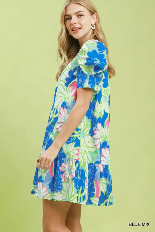 Umgee Floral Puff Sleeve Tiered Mini Dress - Bitsy Gypsy Boutique