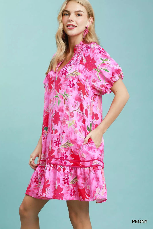Umgee Floral Ruffle Hem Mini Dress - Bitsy Gypsy Boutique