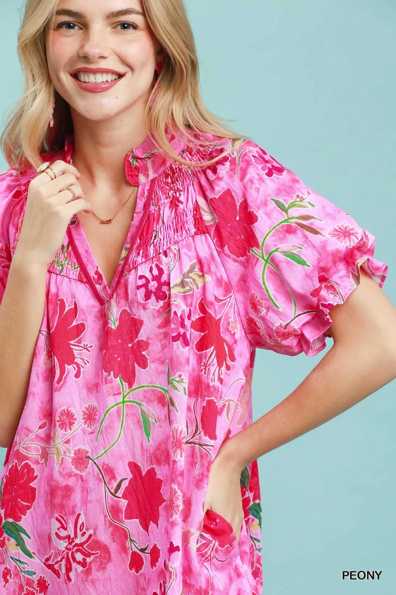 Umgee Floral Ruffle Hem Mini Dress - Bitsy Gypsy Boutique