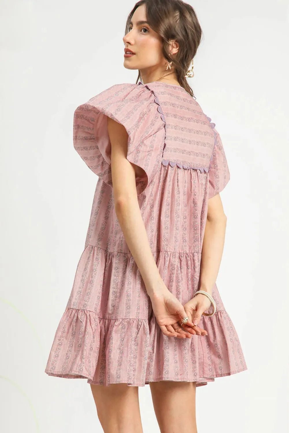 Umgee Floral Ruffled Cap Sleeve Tiered Mini Dress - Bitsy Gypsy Boutique