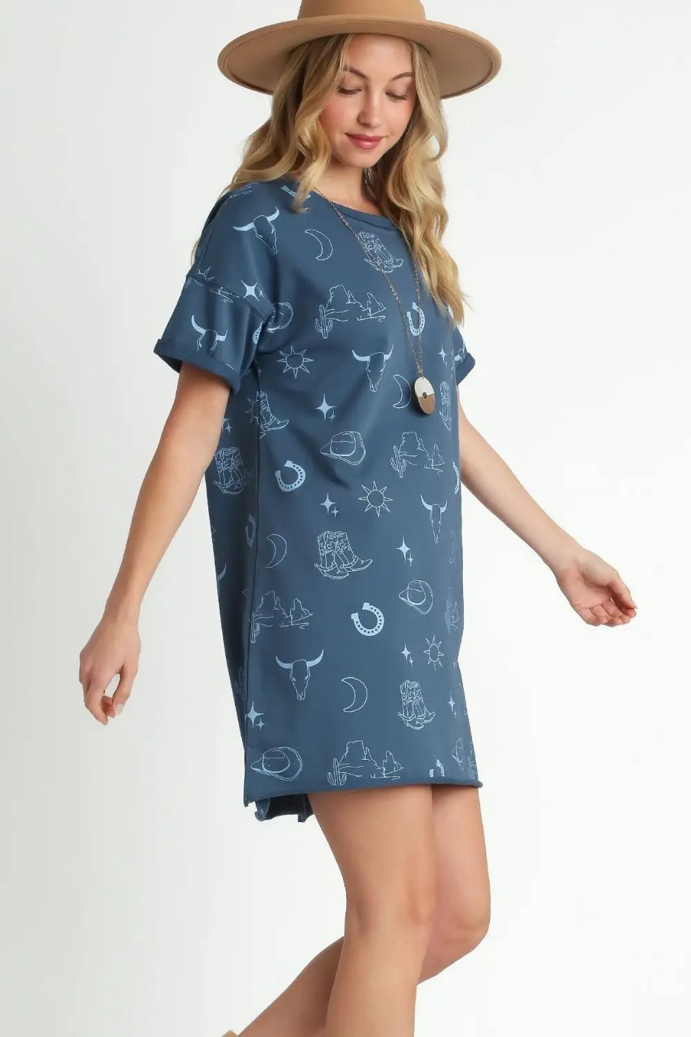Umgee Full Size French Terry Short Sleeve Round Neck Dress Plus Size by Trendsi
