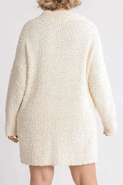 Umgee Full Size High Low Long Sleeve Boucle Sweater Dress Plus Size by Trendsi