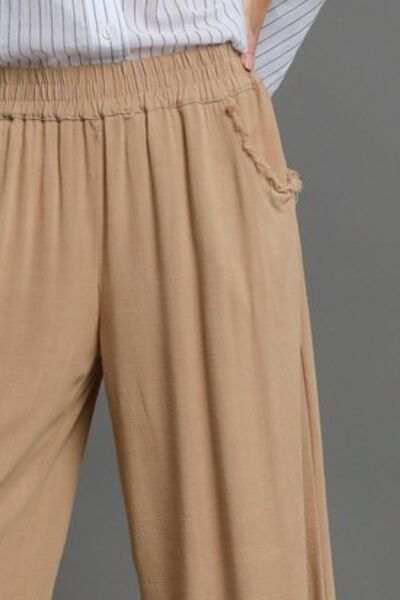 Umgee Full Size Linen Blend Elastic Waistband Wide Leg Pants - Bitsy Gypsy Boutique
