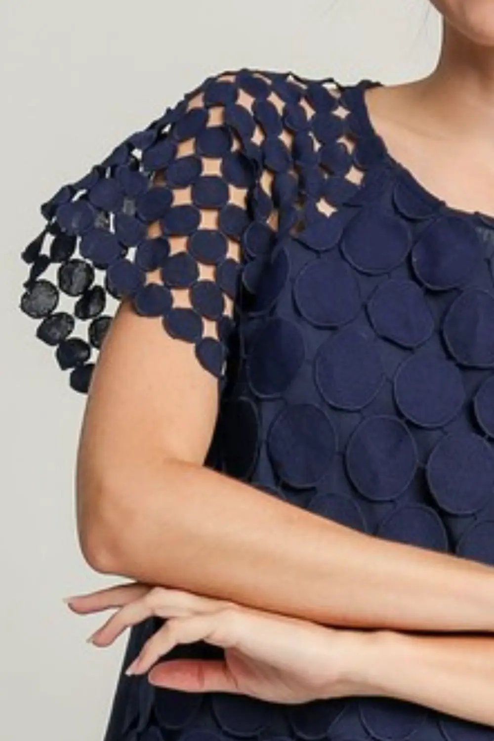Umgee Full Size Mixed Polka Dot Lace Raglan Sleeve Boxy Cut Top Plus Size by Trendsi