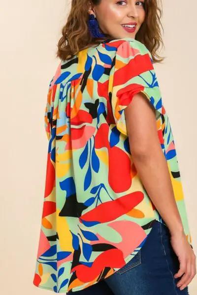Umgee Full Size Short Sleeved Abstract Print Top by Trendsi