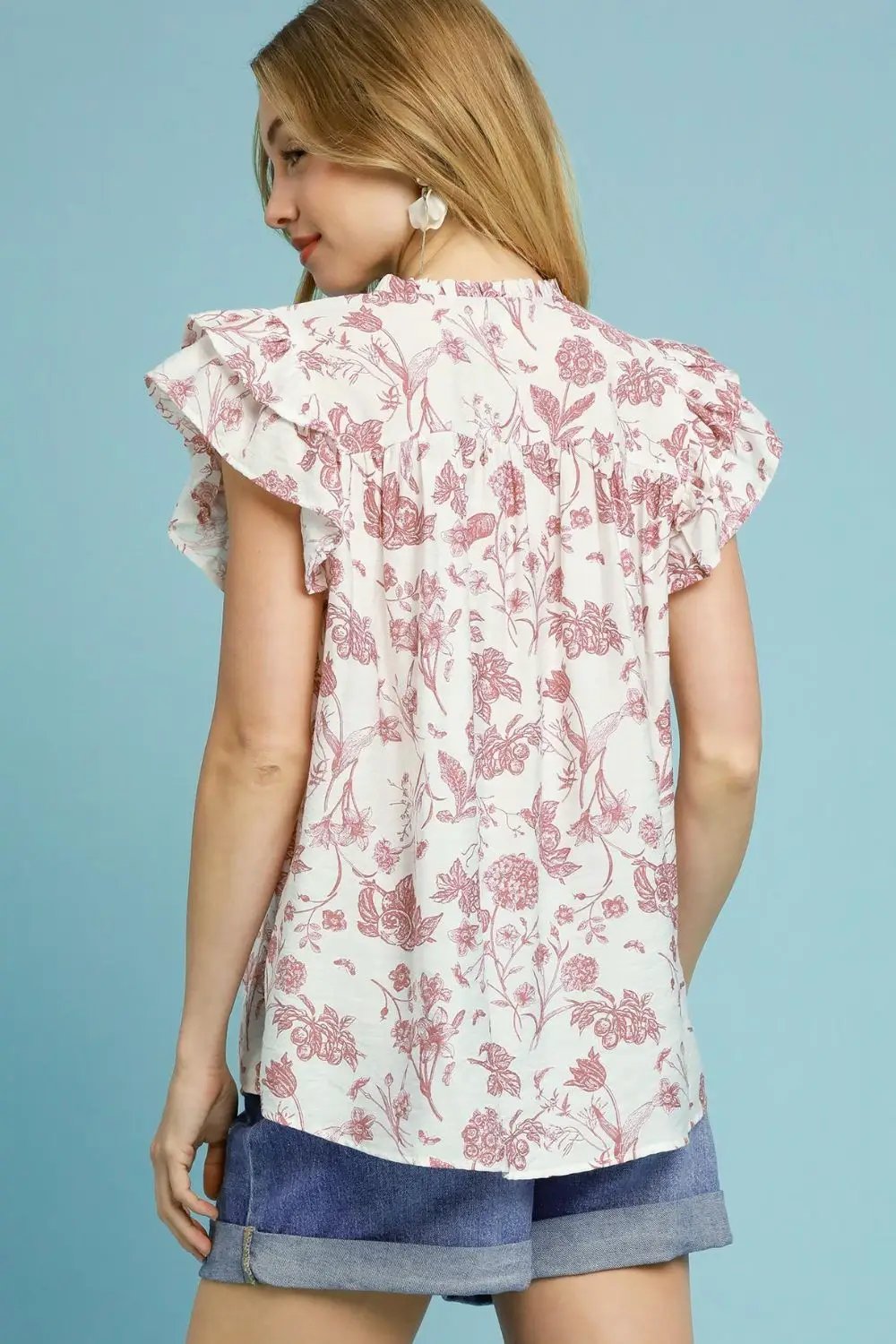 Umgee Full Size Two Tone Boxy Cut Floral Print Blouse by Trendsi