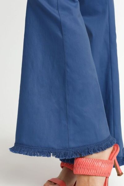 Umgee Full Size Wide Flare Leg Stretch Pants with Frayed Hem - Bitsy Gypsy Boutique