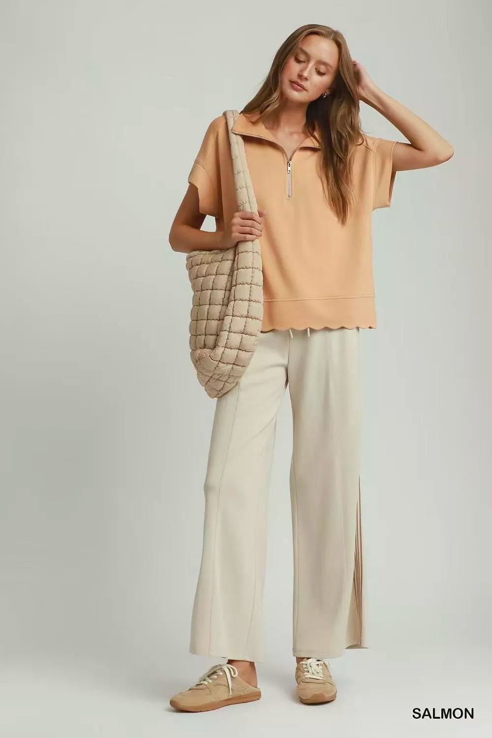Umgee Half Zip Pullover with Scalloped Edge Hem - Bitsy Gypsy Boutique