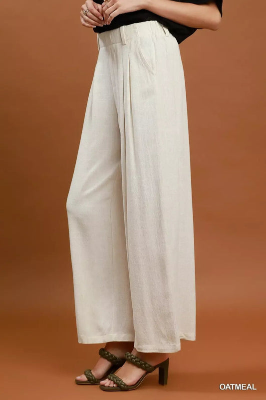Umgee High Waist Linen Blend Wide Leg Trousers - Bitsy Gypsy Boutique