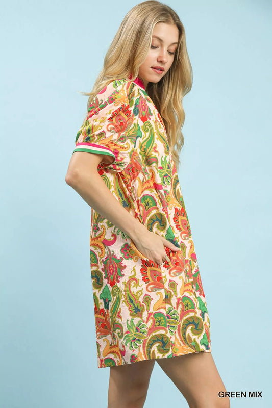 Umgee Jacquard Abstract Print Mini Dress - Bitsy Gypsy Boutique