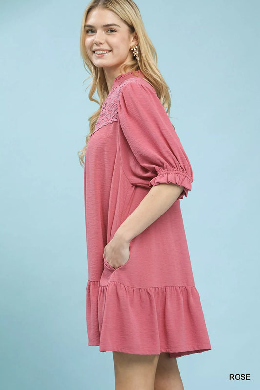 Umgee Lace Yoke Tiered Mini Dress - Bitsy Gypsy Boutique