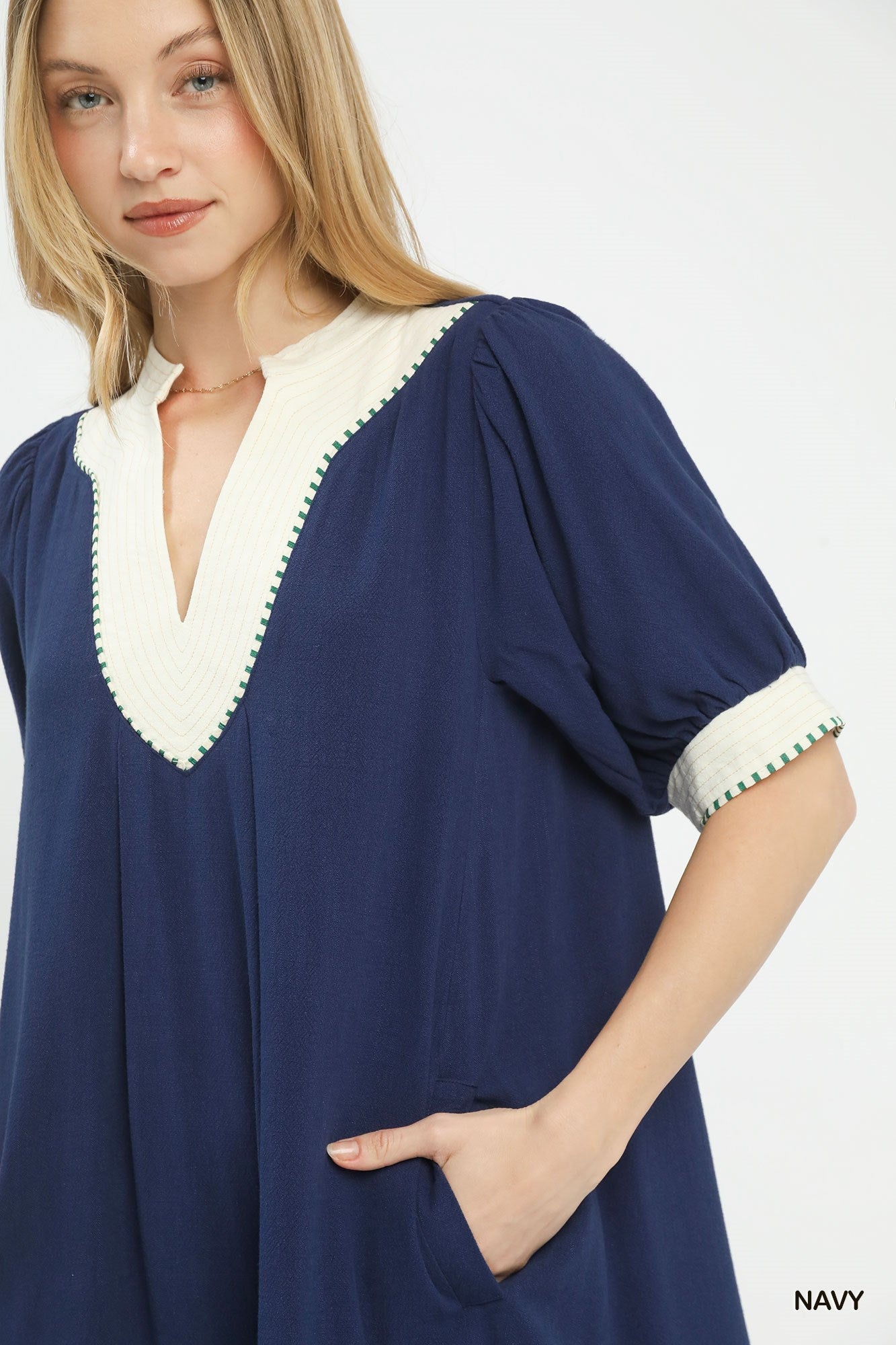 Umgee Linen Contrast Trim Midi Dress - Bitsy Gypsy Boutique