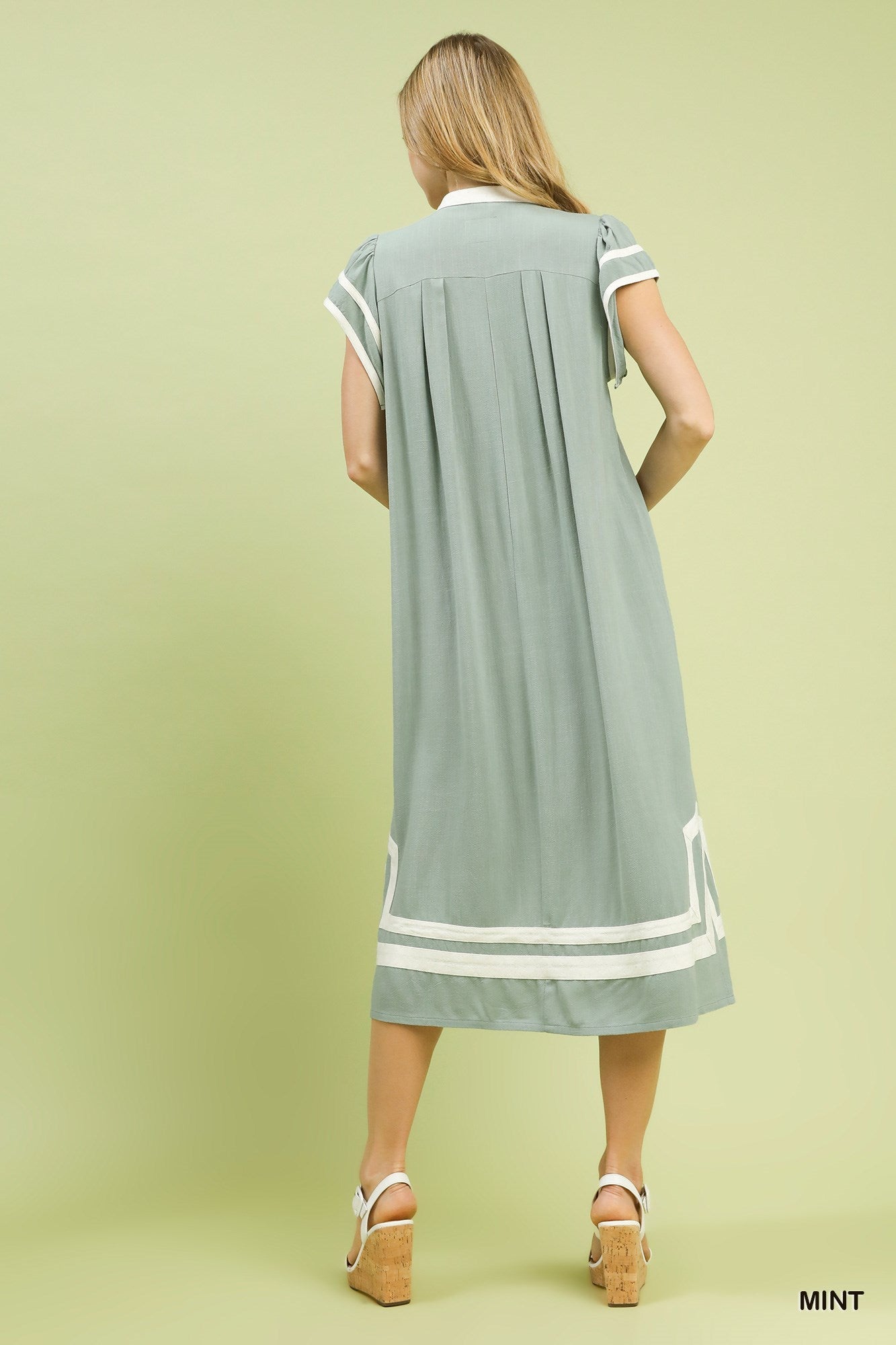 Umgee Linen Cotton Contrast Neckline Midi Dress - Bitsy Gypsy Boutique