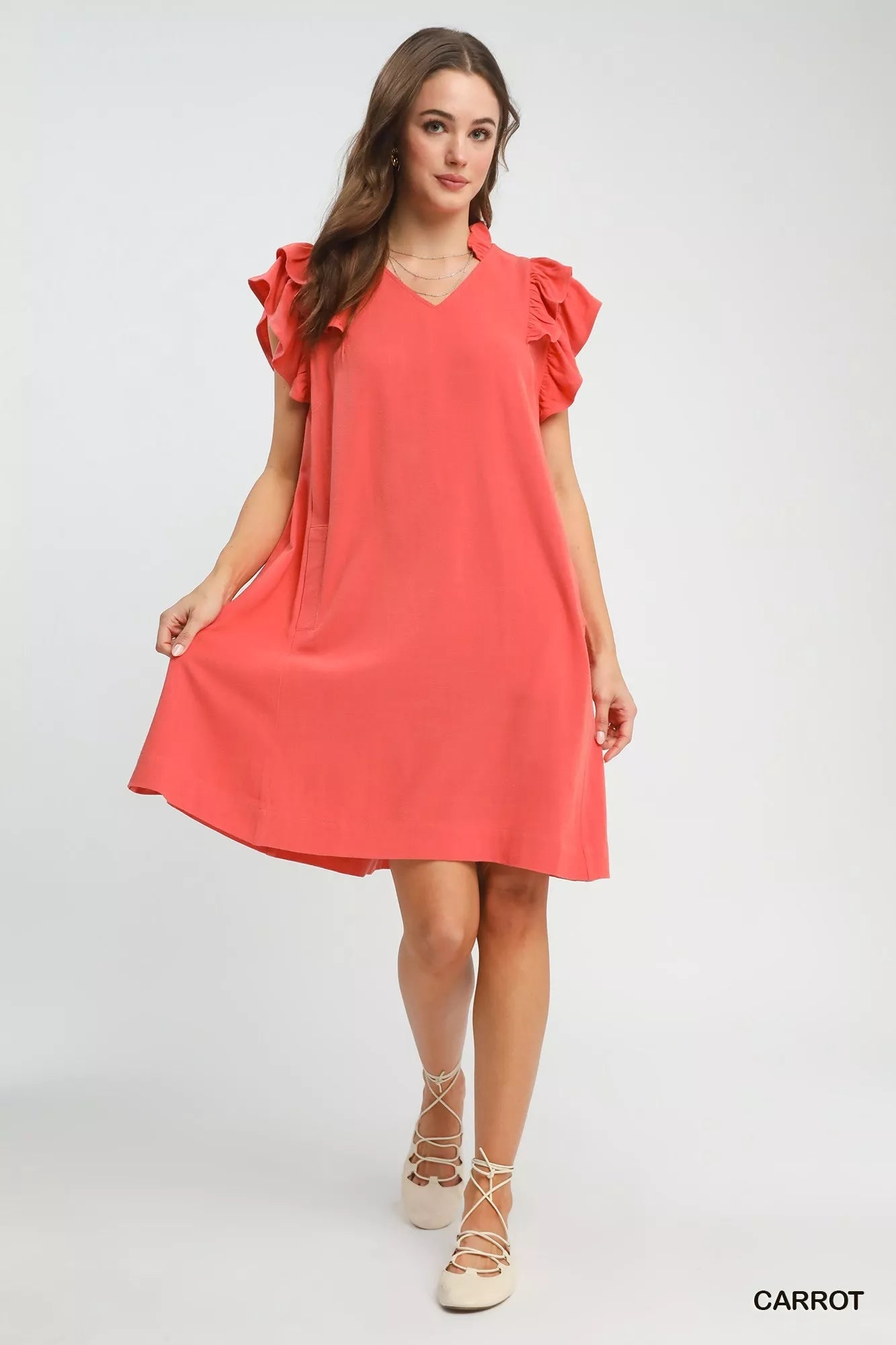 Umgee Linen Flutter Sleeve Shift Dress with Pockets - Bitsy Gypsy Boutique