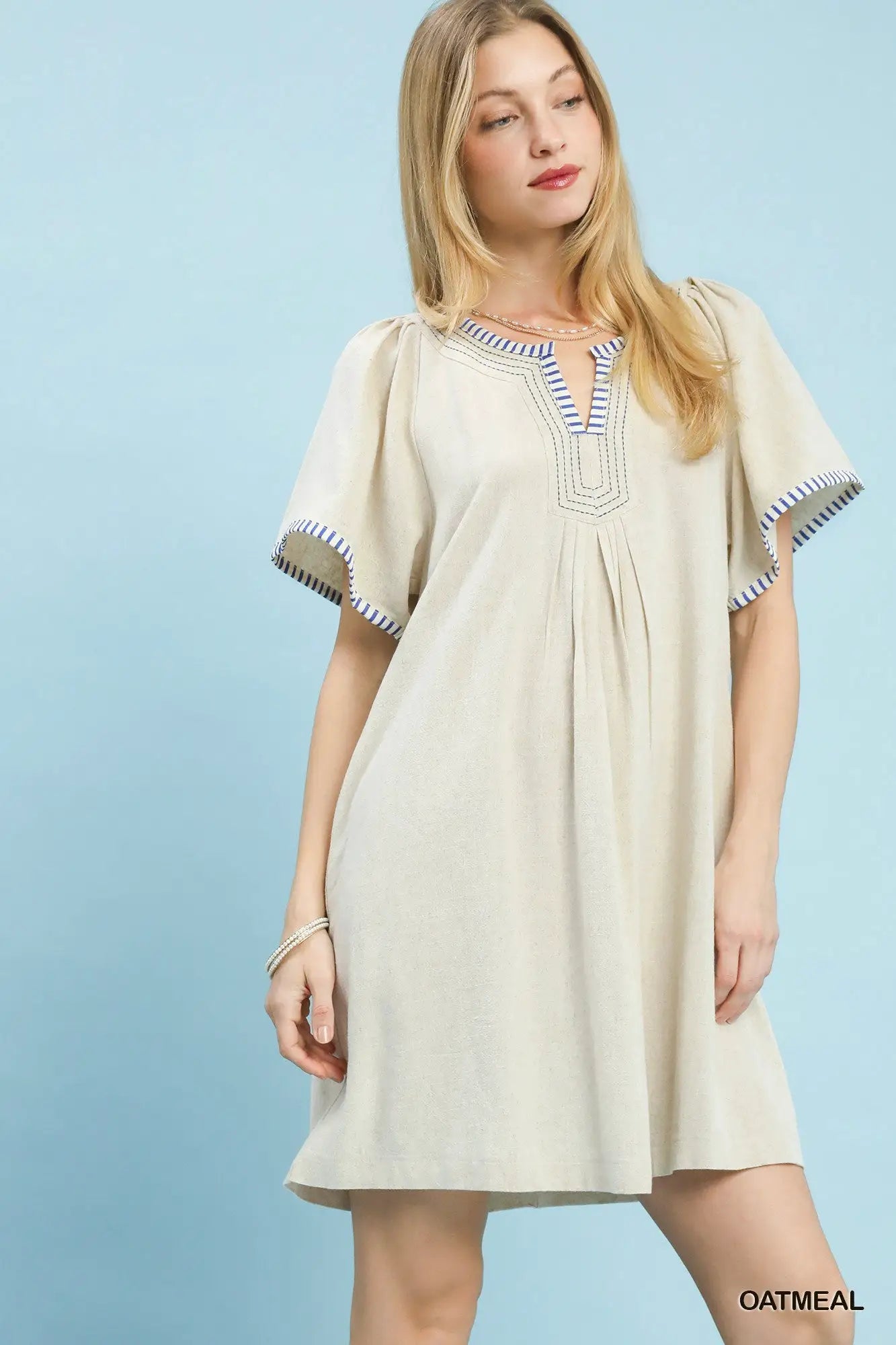 Umgee Linen Trim Tunic Dress by Trendsi