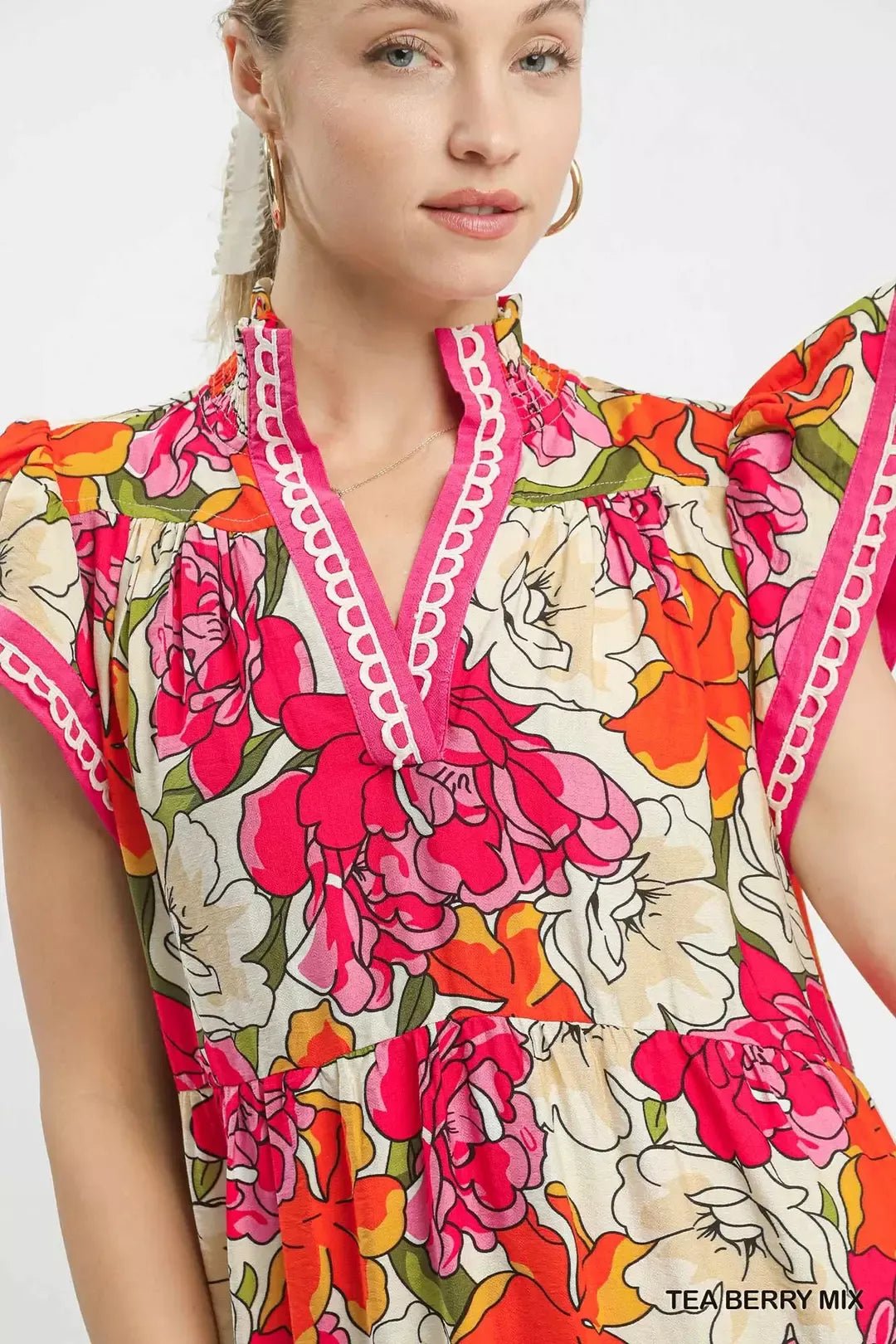 Umgee Mix Bold Floral Tiered Midi Dress - Bitsy Gypsy Boutique