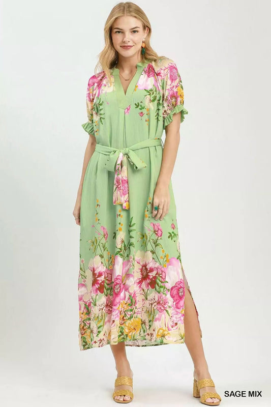 Umgee Mix Floral Border Print Midi Dress - Bitsy Gypsy Boutique