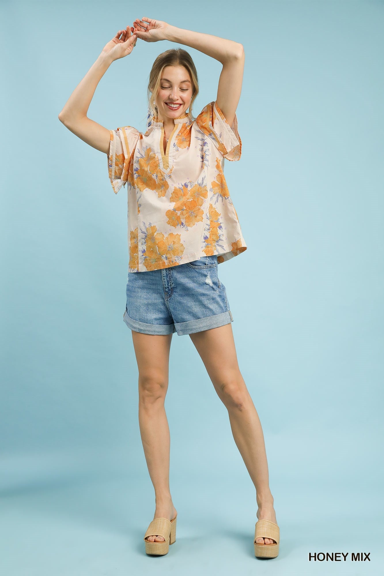 Umgee Mix Floral Ruffle Sleeve Blouse - Bitsy Gypsy Boutique