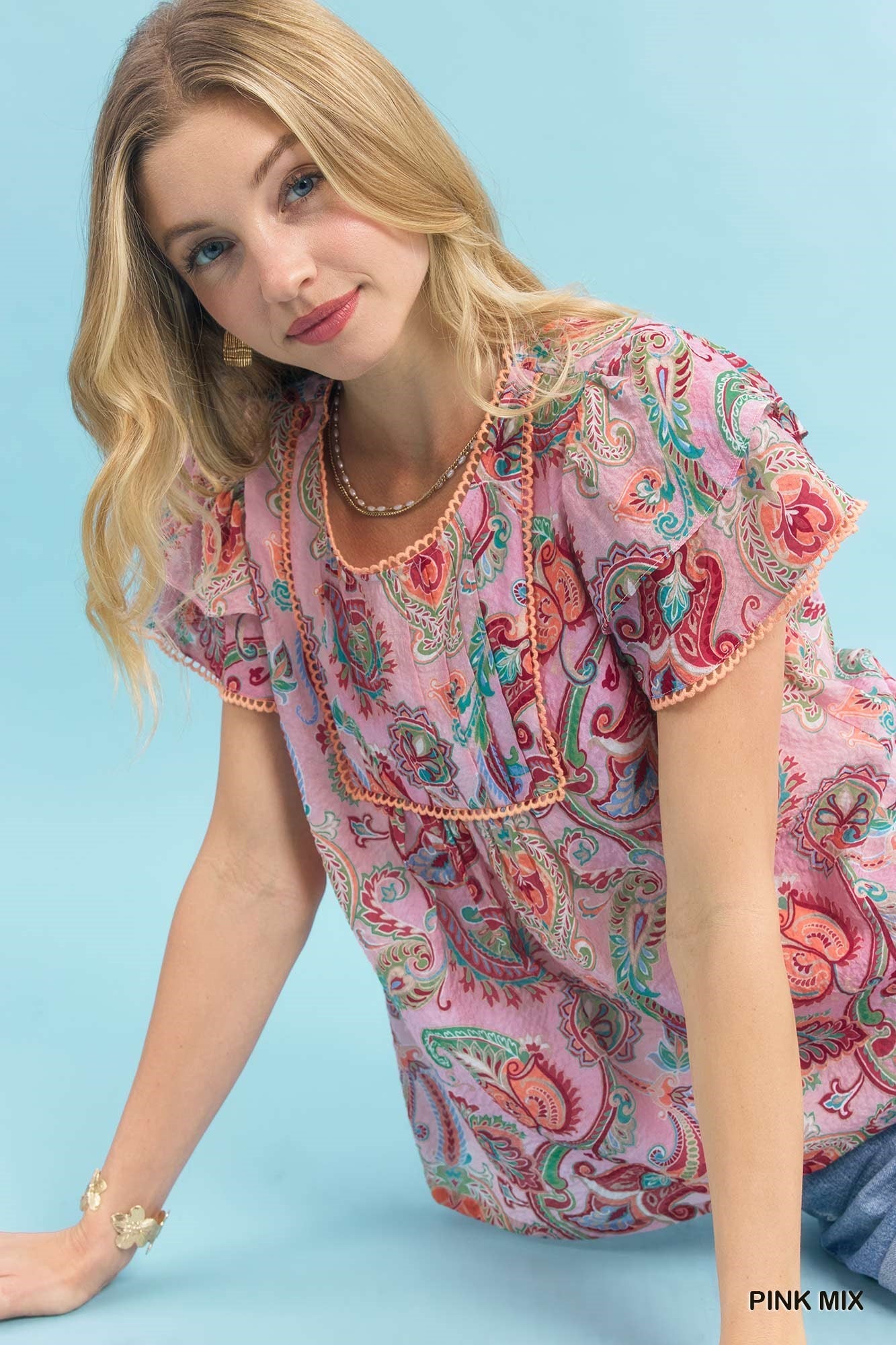 Umgee Mix Paisley Ruffle Sleeve Top - Bitsy Gypsy Boutique