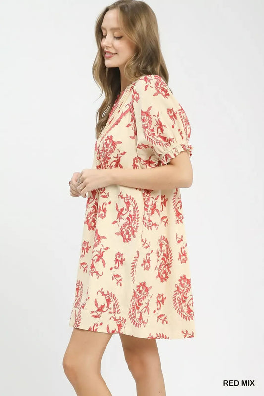 Umgee Mix Paisley Scallop Trim Dress - Bitsy Gypsy Boutique