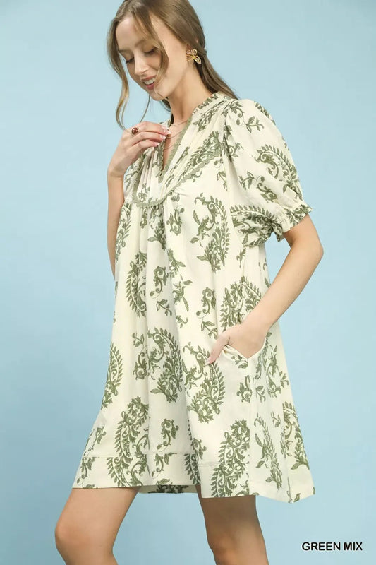 Umgee Mix Paisley Scallop Trim Dress - Bitsy Gypsy Boutique