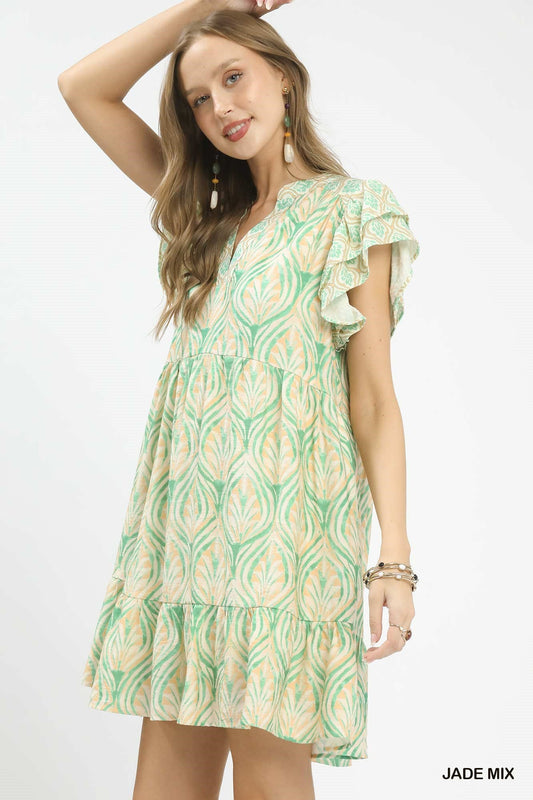 Umgee Mix Printed Flutter Sleeve Dress - Bitsy Gypsy Boutique