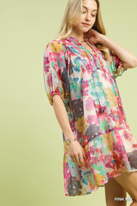 Umgee Mix Watercolor Floral Babydoll Dress - Bitsy Gypsy Boutique