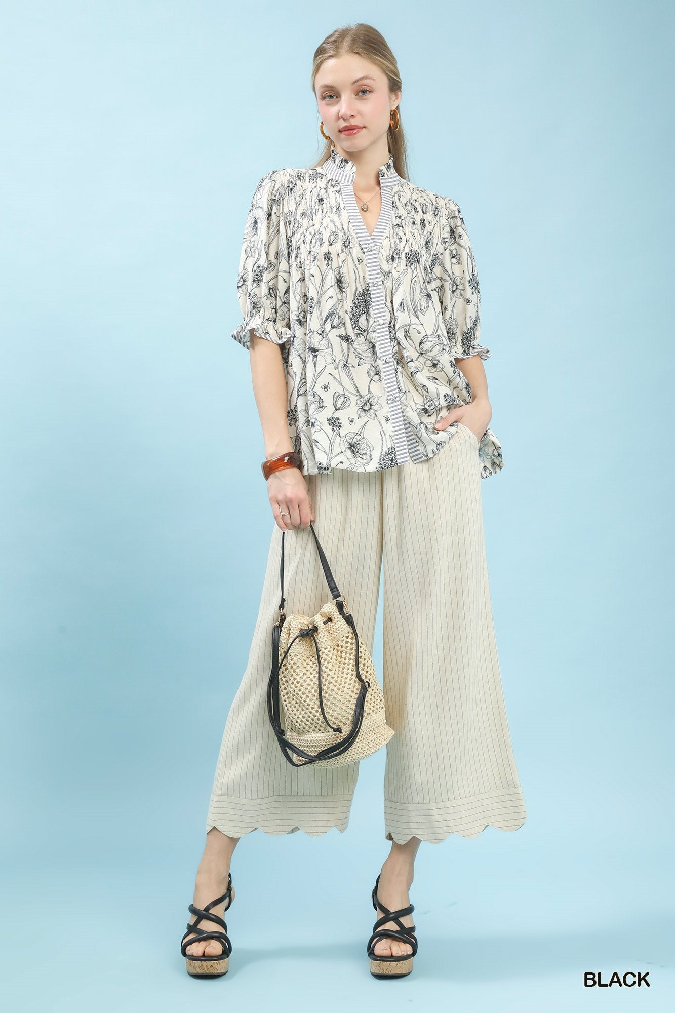 Umgee Mixed Print Button Front Top - Bitsy Gypsy Boutique