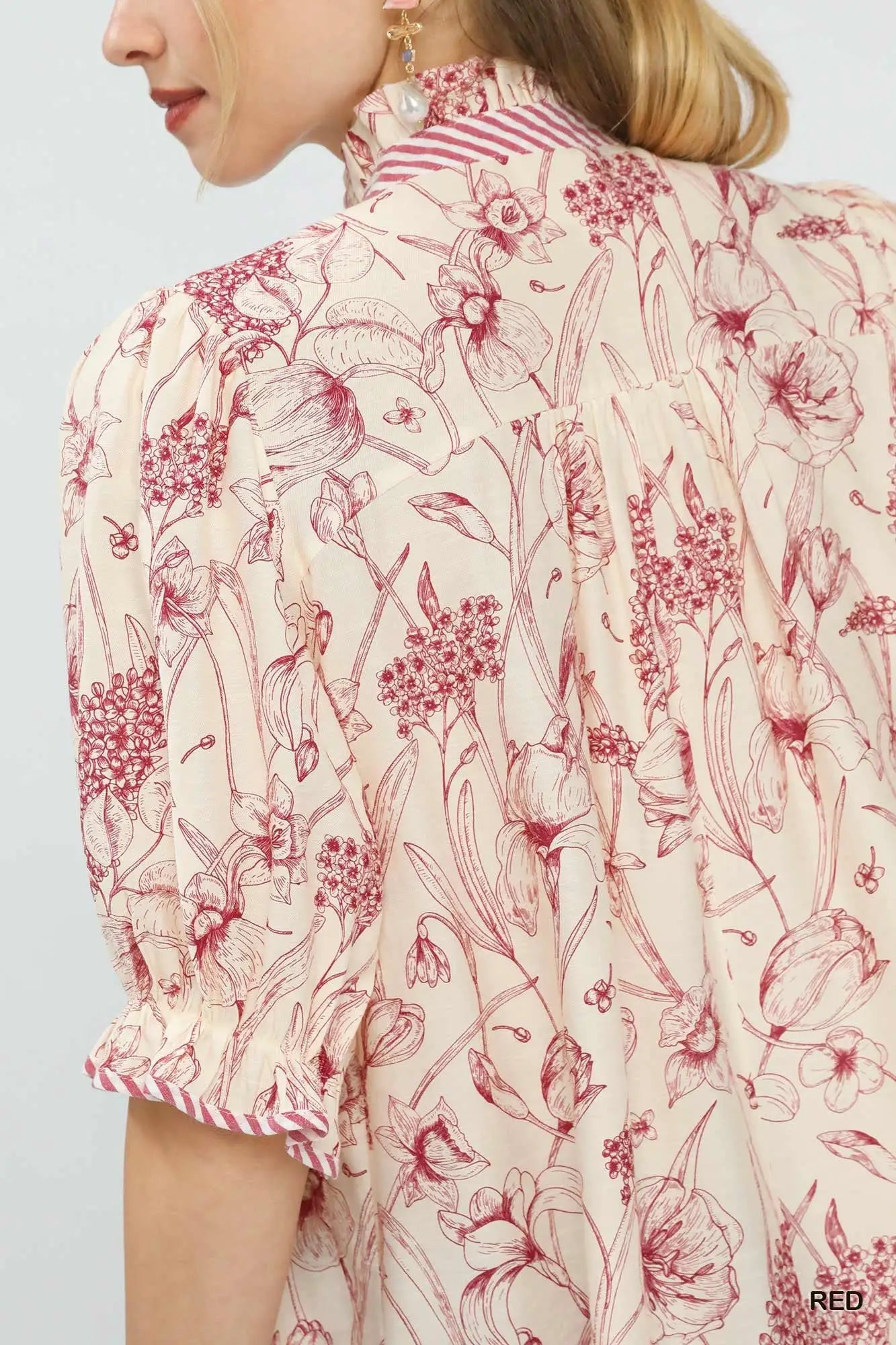 Umgee Mixed Print Button Front Top by Trendsi