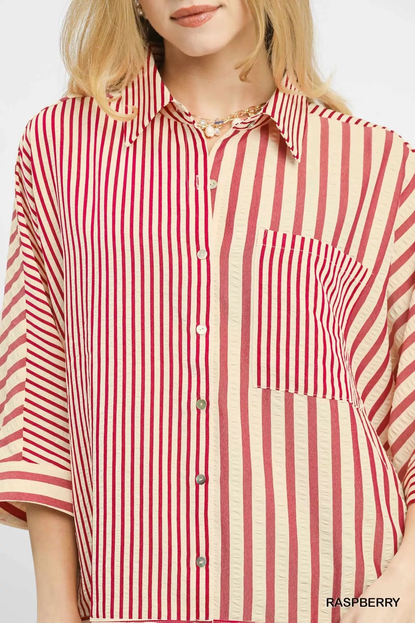 Umgee Mixed Stripe Oversized Button Down Top - Bitsy Gypsy Boutique
