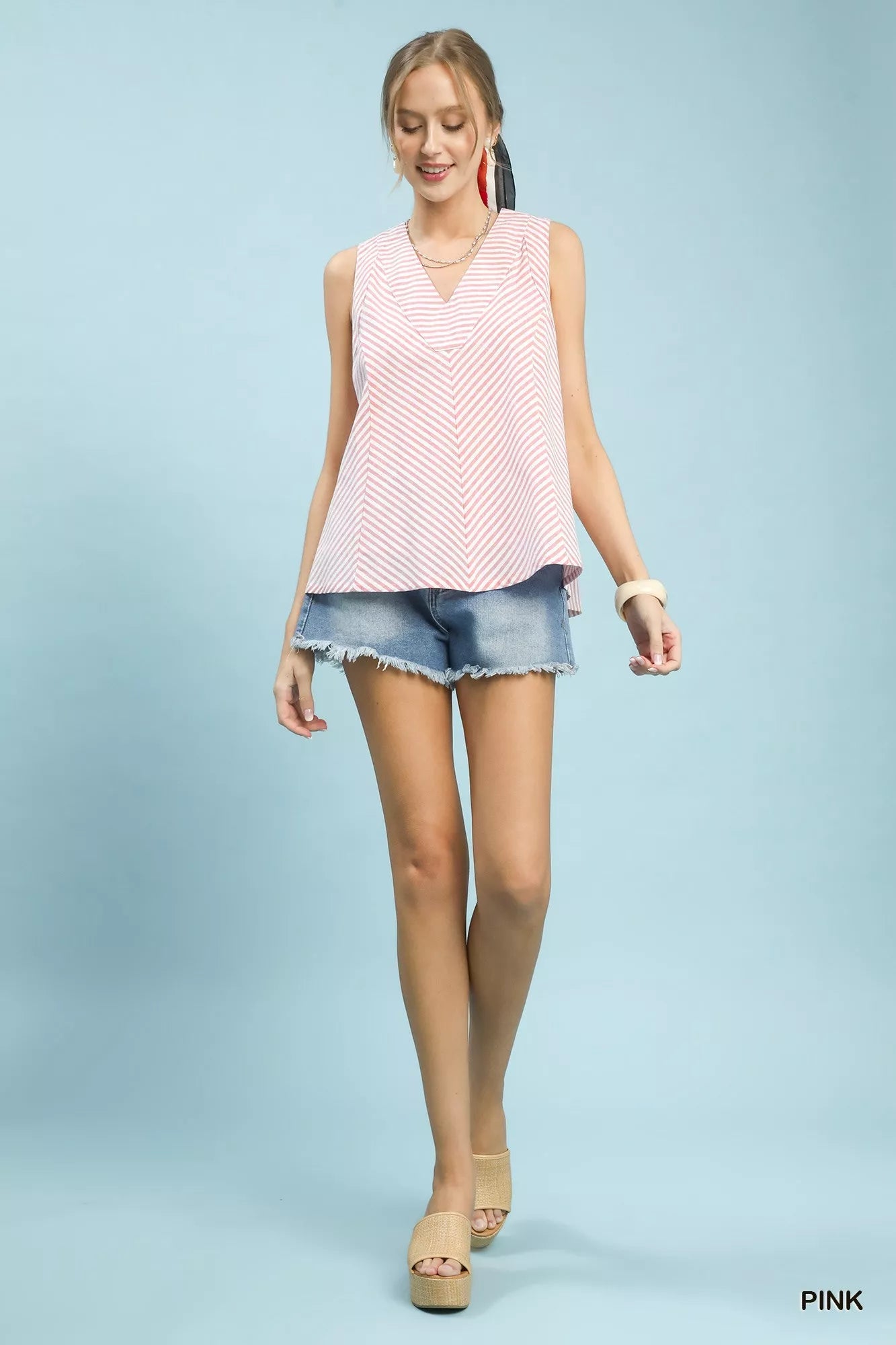 Umgee Mixed Stripe Sleeveless V - Neck Top - Bitsy Gypsy Boutique