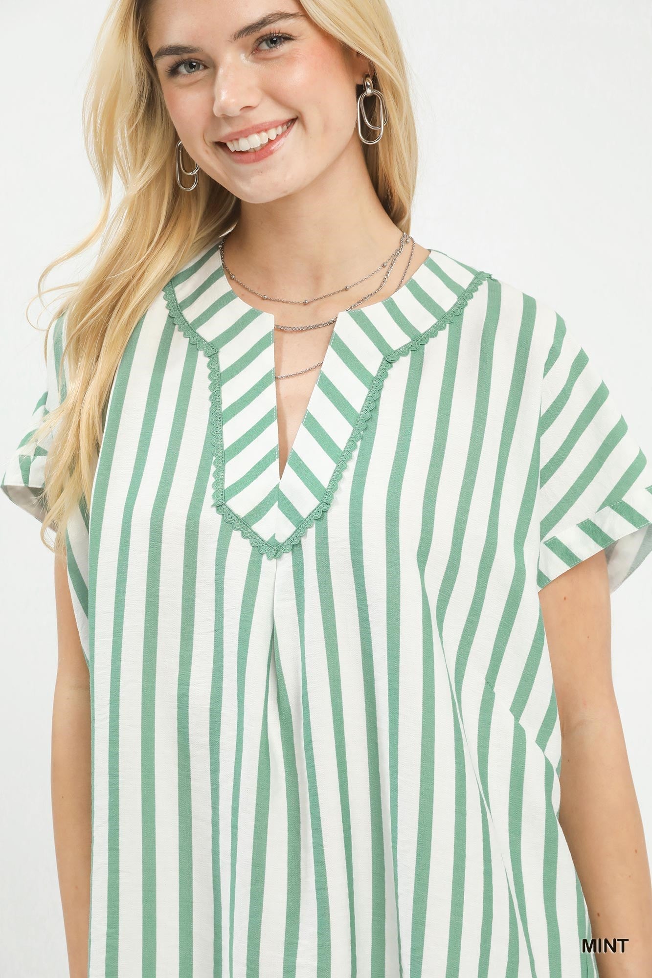 Umgee Mixed Stripe Split Neck Oversized Blouse - Bitsy Gypsy Boutique