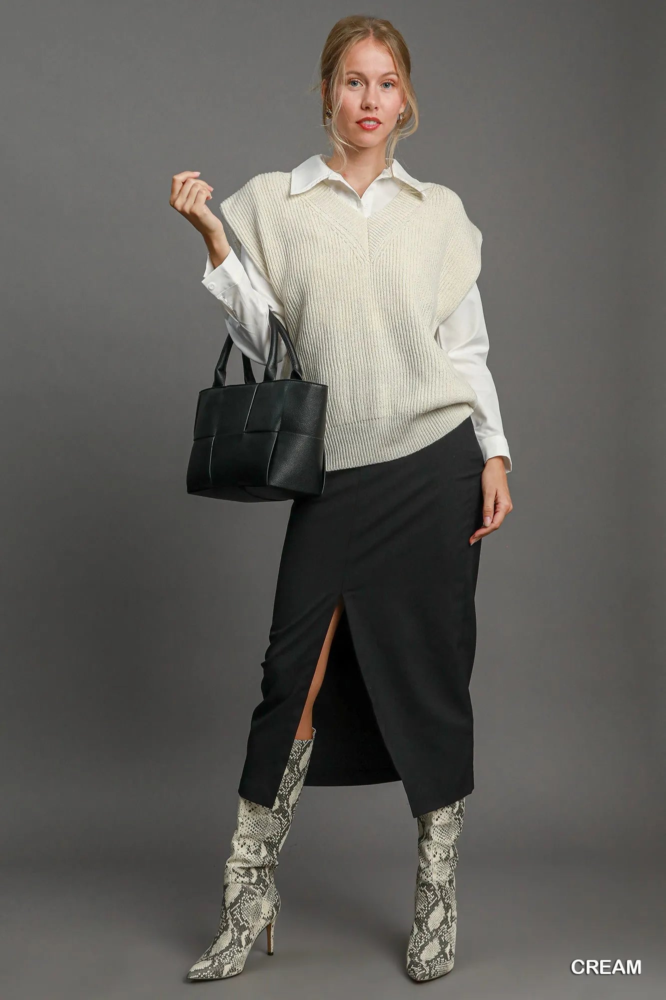 Umgee Oversized V Neck Vest - Bitsy Gypsy Boutique