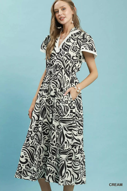 Umgee Paisley Print Midi Dress with Side Pockets - Bitsy Gypsy Boutique