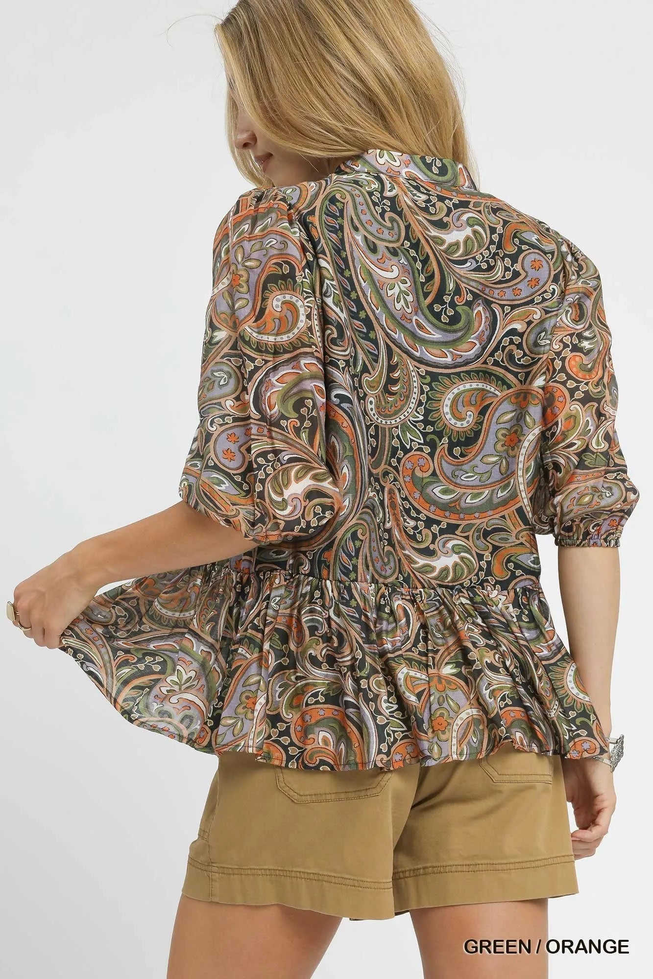 Umgee Paisley Print Peplum Blouse - Bitsy Gypsy Boutique