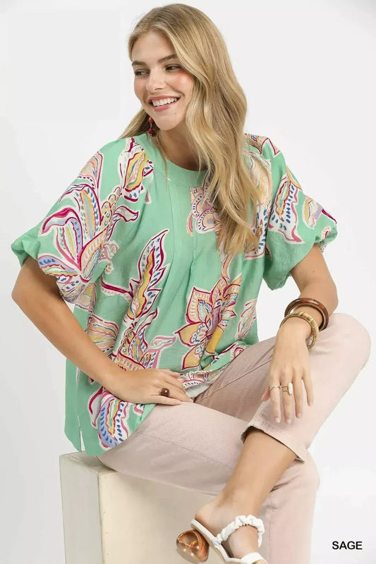 Umgee Paisley Print Puff Sleeve Top - Bitsy Gypsy Boutique