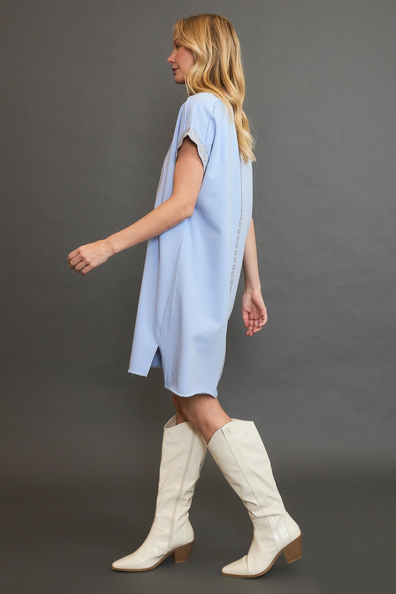 Umgee Peace Plaid Applique Short Sleeve Mini Dress - Bitsy Gypsy Boutique